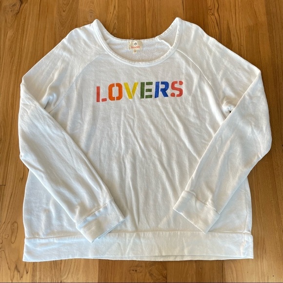 NWOT Sundry Rainbow “Lovers” White Crewneck Sweatshirt - Picture 1 of 4